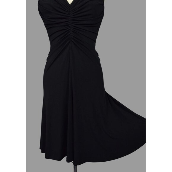 WHITE HOUSE BLACK MARKET STRETCH BLACK RUCHED SLEEVELESS MIDI DRESS - Picture 4 of 6